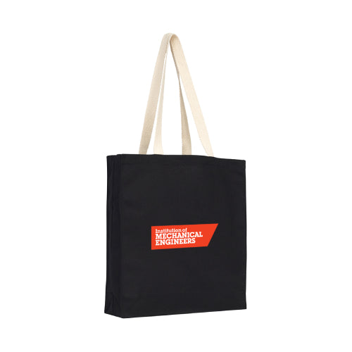 Black canvas tote bag with IMechE logo